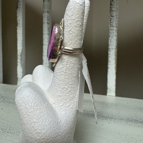 Tibetan Polished Purple Druzy & Sterling Silver Ring - Picture 3 of 4